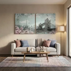 Bộ Tranh In Canvas Kiến Trúc Châu Âu Cổ Điển - Tháp Eiffel Và Cầu Tower Bridge