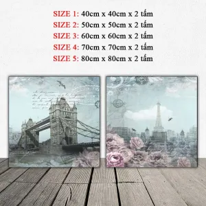 Bộ Tranh In Canvas Kiến Trúc Châu Âu Cổ Điển - Tháp Eiffel Và Cầu Tower Bridge