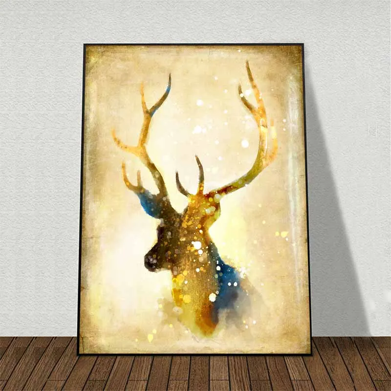 Tranh trừu tượng đầu hươu nai theo phong cách màu nước