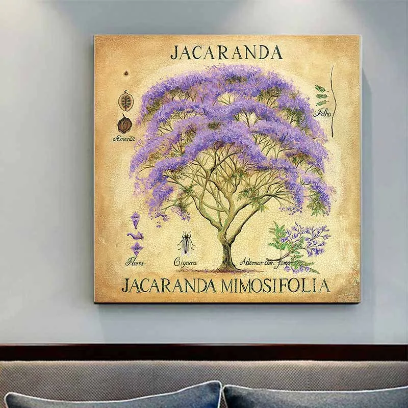 Tranh cây hoa phượng đỏ, hoa phượng tím và cây hoa đại