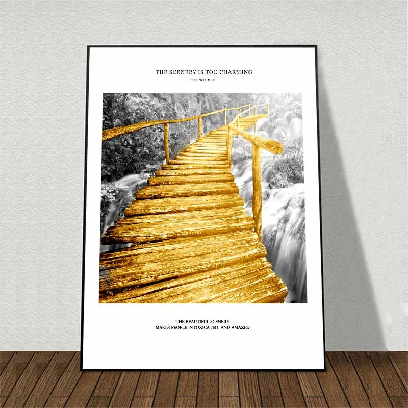 Tranh canvas Scandinavian cây cầu gỗ vàng