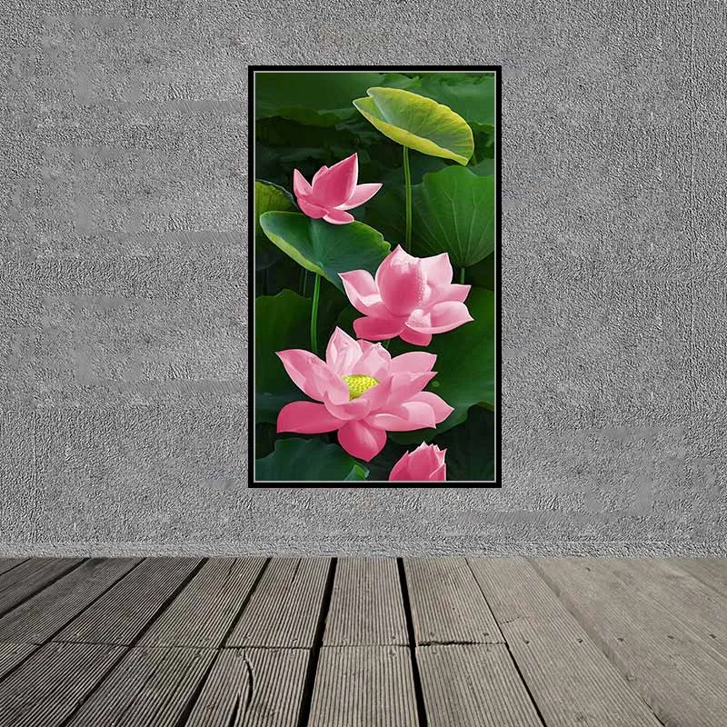 Tranh canvas bình hoa và hoa sen hồng và hoa sen trắng