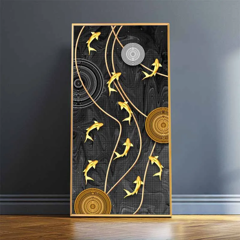 6 Tấm tranh canvas phong thủy 9 con cá chép cửu ngư trừu tượng