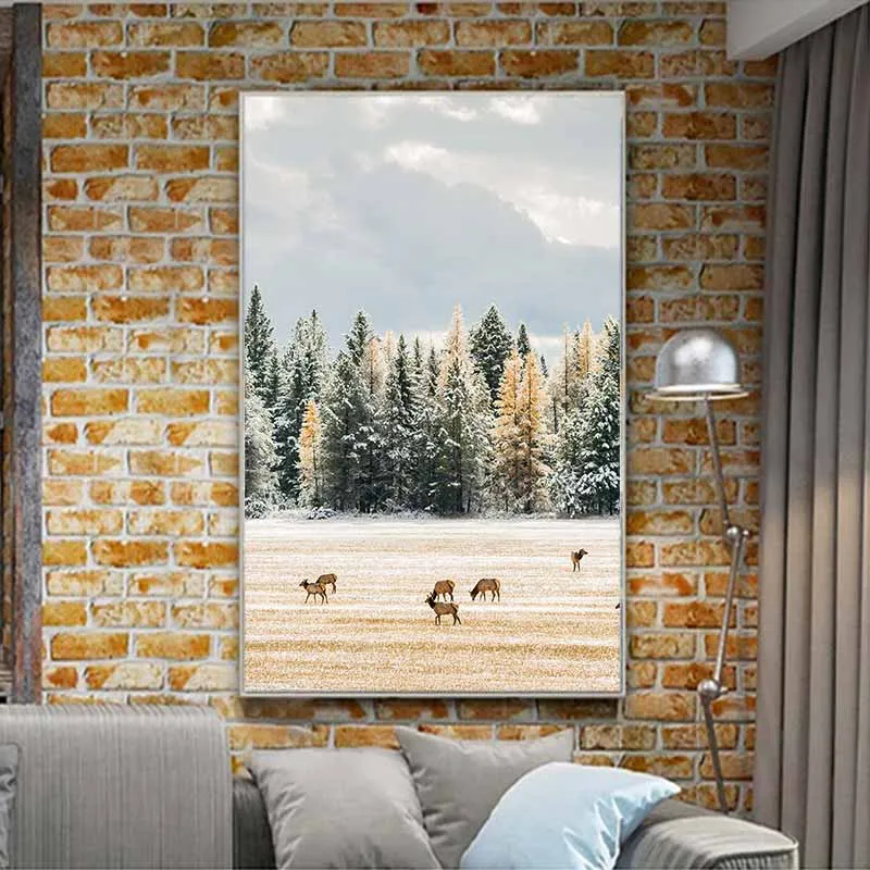 Tranh Rừng Cây và Đàn Nai