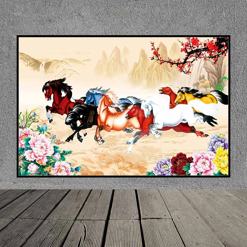 Tranh canvas phong thủy ngựa Mã Đáo Thành Công, Bát Mã