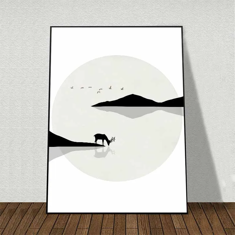 Tranh Nai trừu tượng đứng trên mỏm đá