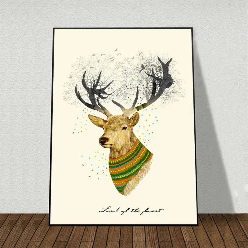 Tranh trừu tượng hươu nai bên cành cây khô