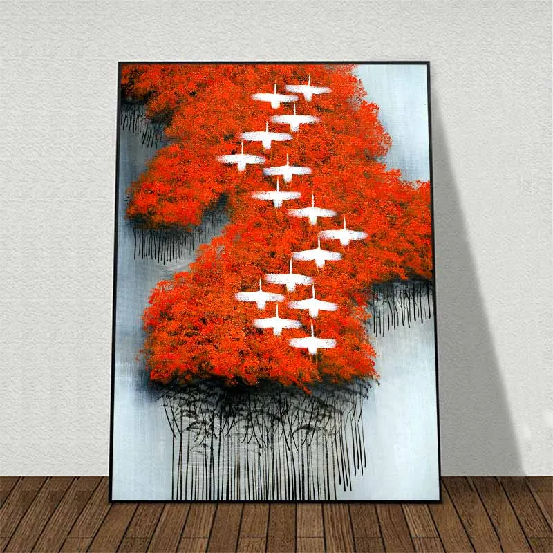 Tranh rừng cây và đàn cò