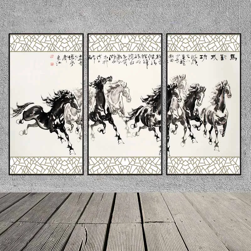 Tranh bát mã, mã đáo thành công theo phong cách tranh thủy mặc