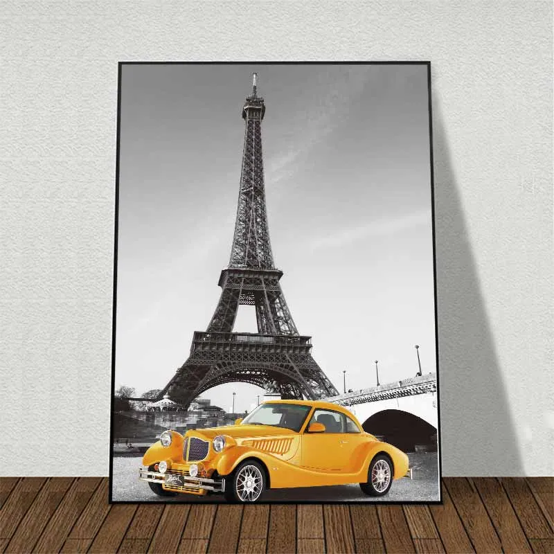 Tranh xe ô tô và tháp Eiffel