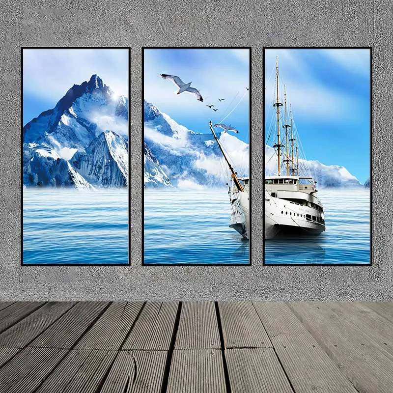 Tranh thuận buồm xuôi gió phong cảnh biển và thuyền buồm cùng chim hải âu