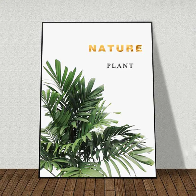 Tranh lá cây nhiệt đới kết hợp chữ Fresh nature plant