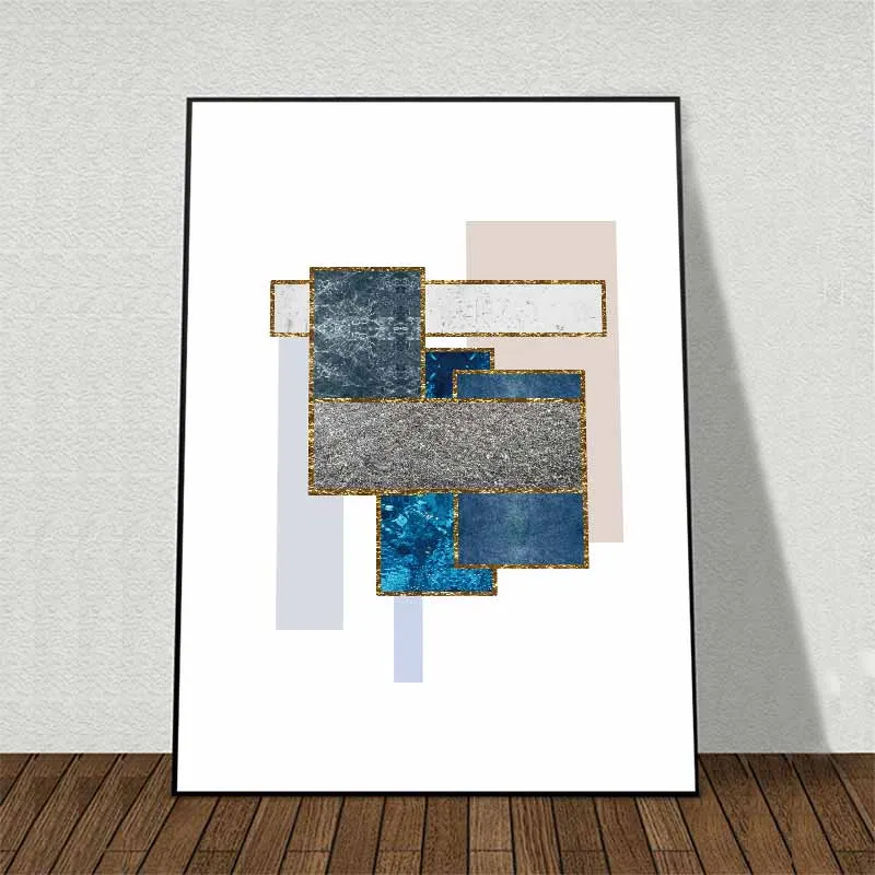 Tranh trừu tượng các khối hình học hình tròn, hình chữ nhật và hình tam giác