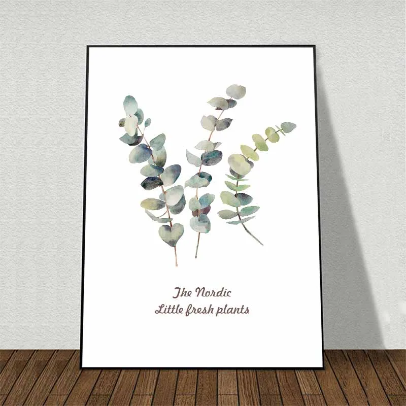 Tranh lá cây nhiệt đới kết hợp chữ The nordic little fresh plants
