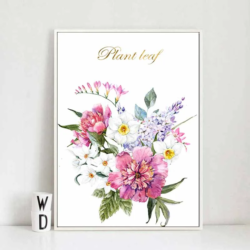 Tranh hoa đỗ quyên, cúc trắng, hoa hồng và lá phong vàng