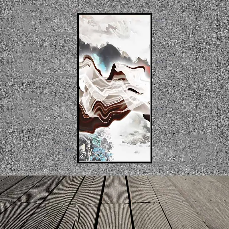 Tranh trừu tượng núi đồi và đàn hươu nai