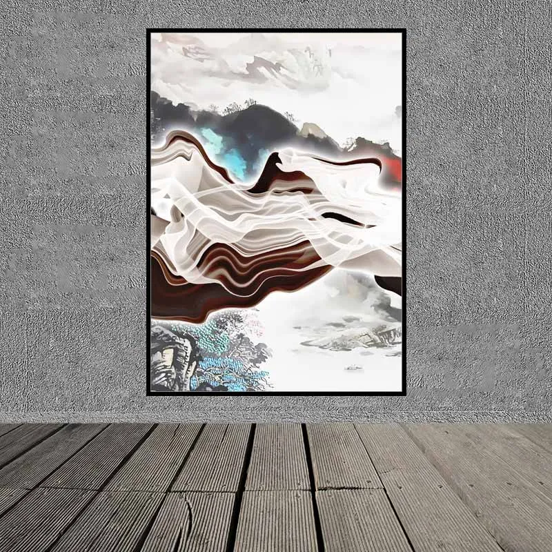 Tranh trừu tượng núi đồi và đàn hươu nai