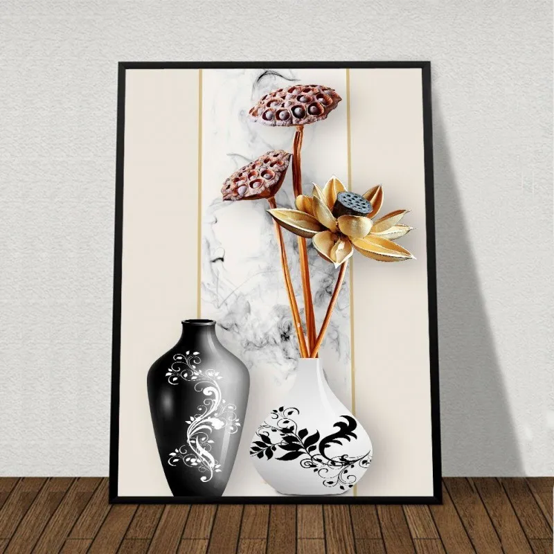 Tranh tĩnh vật bình và hoa sen