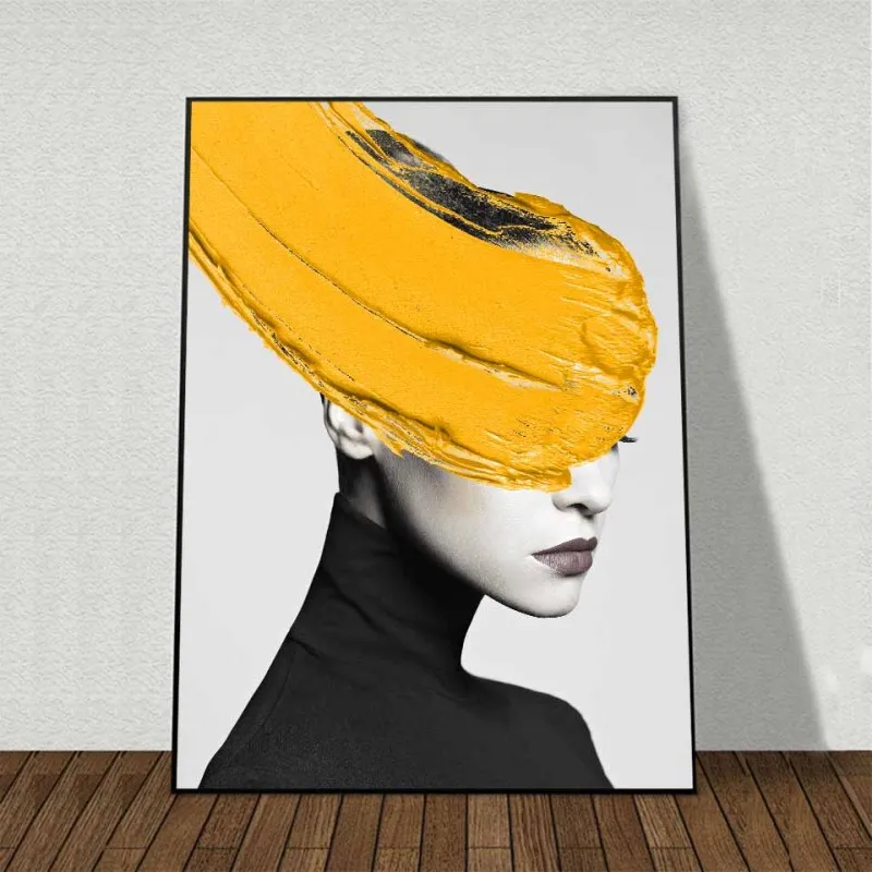 Tranh canvas cô gái che mặt trừu tượng trên nền đen trắng