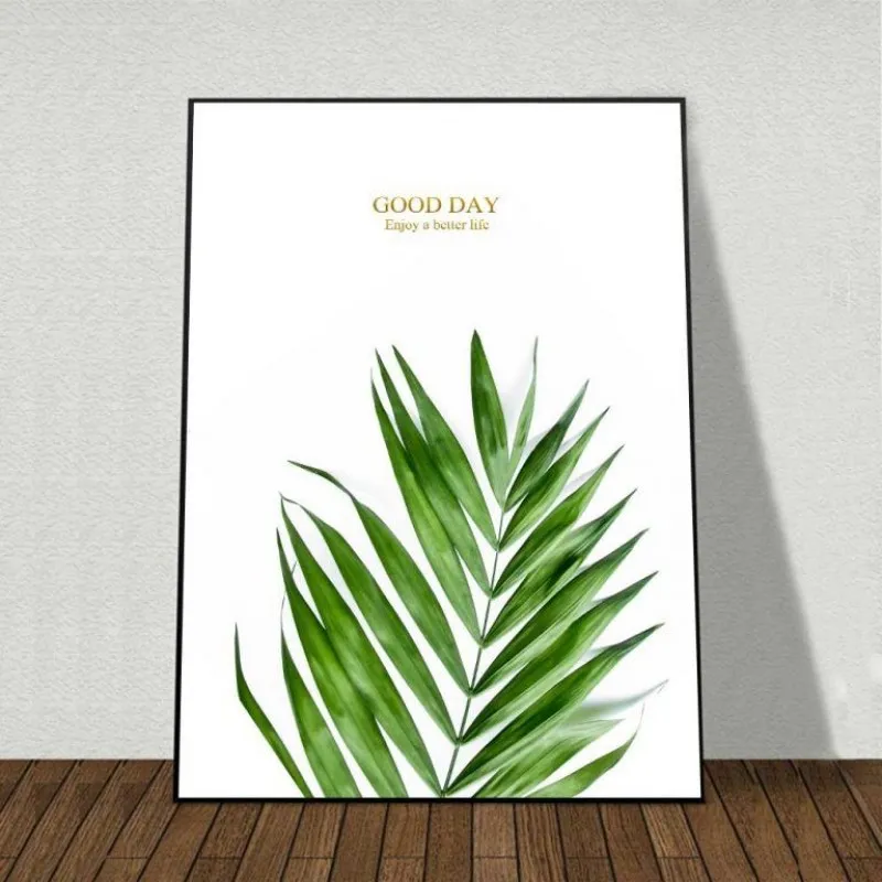 Tranh hoa và lá cây kết hợp chữ The Green Mood