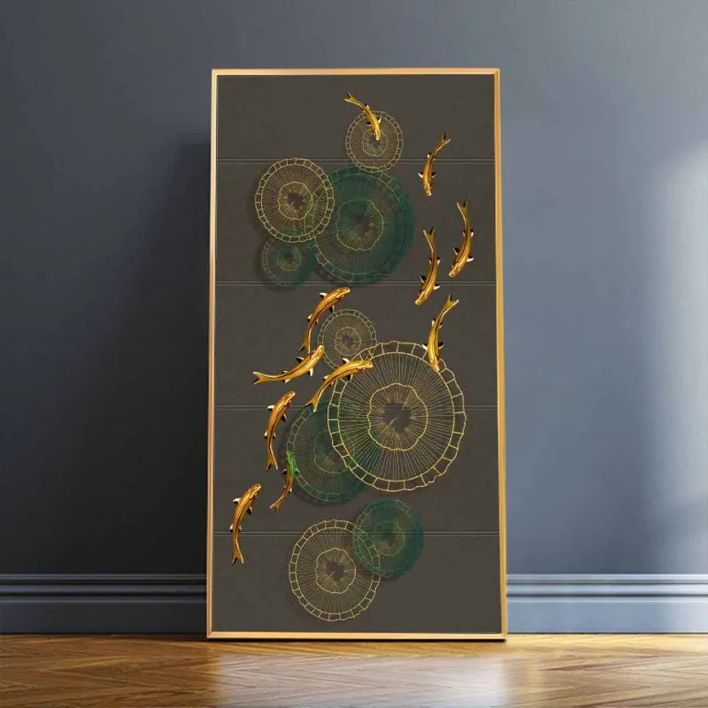 6 Tấm tranh canvas trừu tượng phong thủy 9 con cá chép cửu ngư