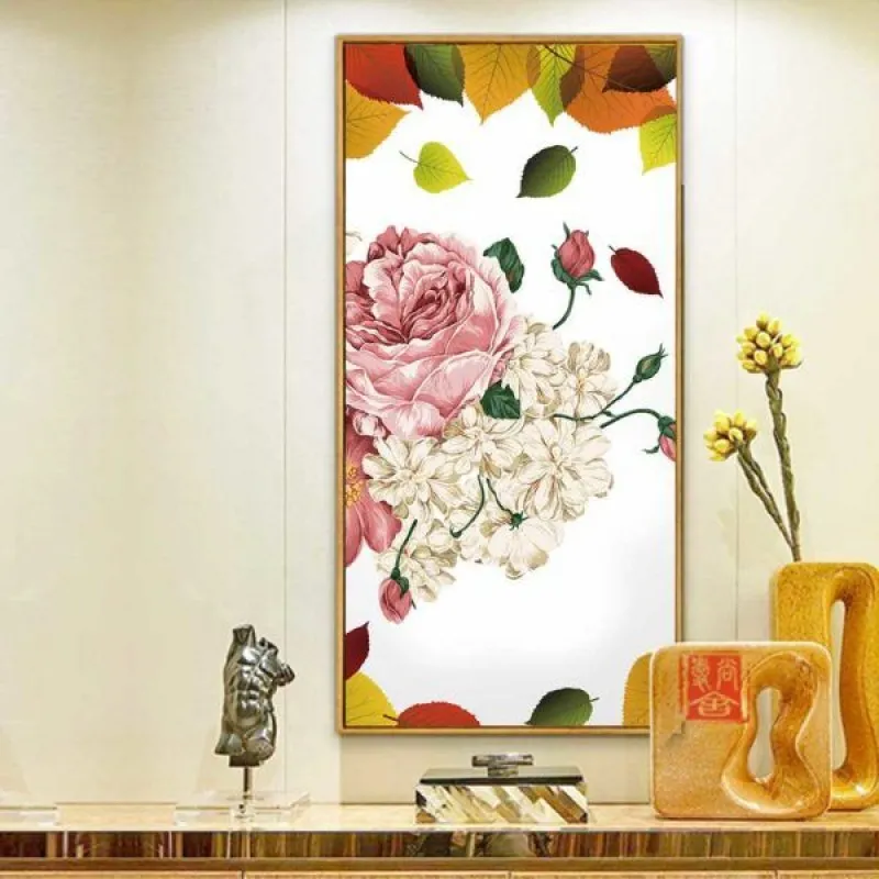 Tranh hoa Mẫu Đơn và lá vàng mùa Thu