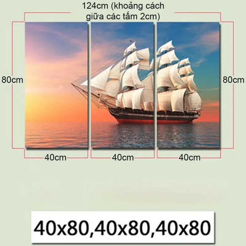 Tranh phong cảnh thuyền buồm, thuận buồm xuôi gió