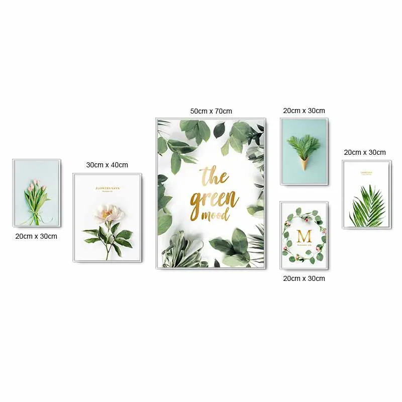 Tranh hoa và lá cây kết hợp chữ The Green Mood