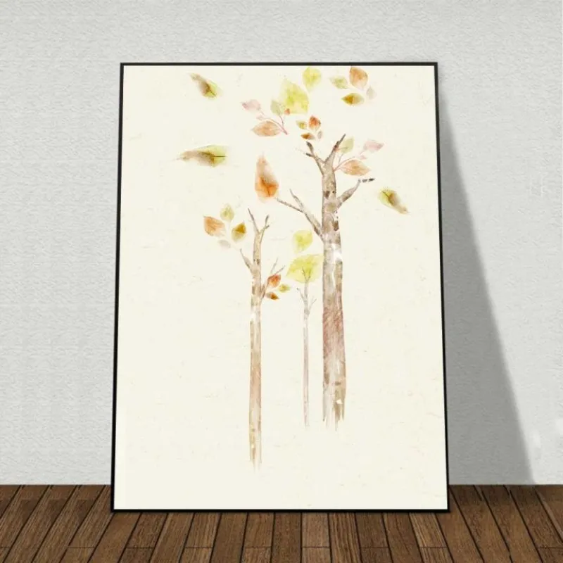 Tranh nai sừng hoa và cây hoa trừu tượng