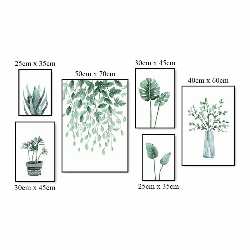 Tranh lá cây nhiệt đới lá cọ, cây xương rồng