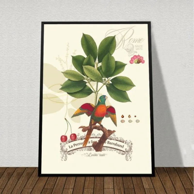 Tranh lá cây và chim vẹt