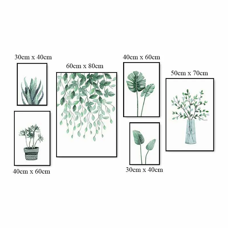 Tranh lá cây nhiệt đới lá cọ, cây xương rồng
