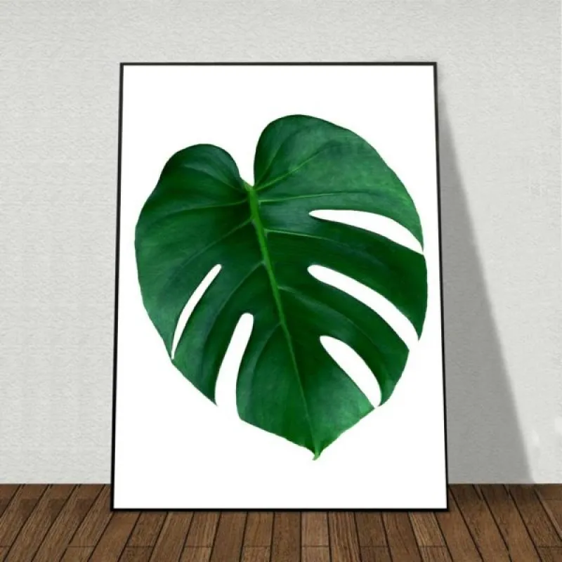 Tranh lá cây Trầu bà, quả dứa và lá cây Phú quý