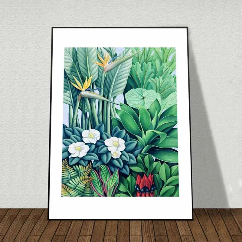 Tranh Canvas 4 tấm hoa, lá và chim