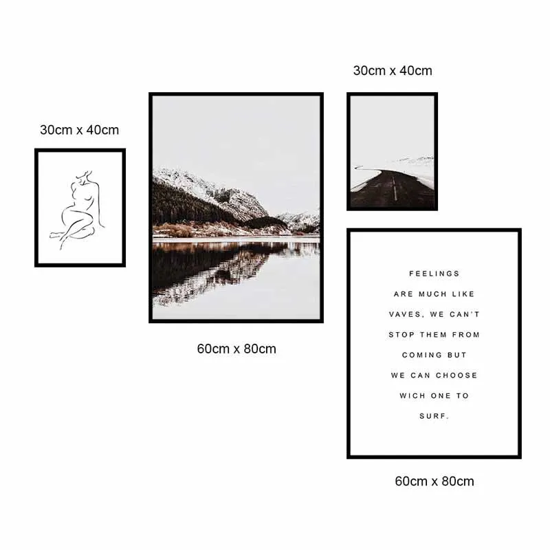 Tranh Scandinavian phong cảnh với các đường nét đơn giản