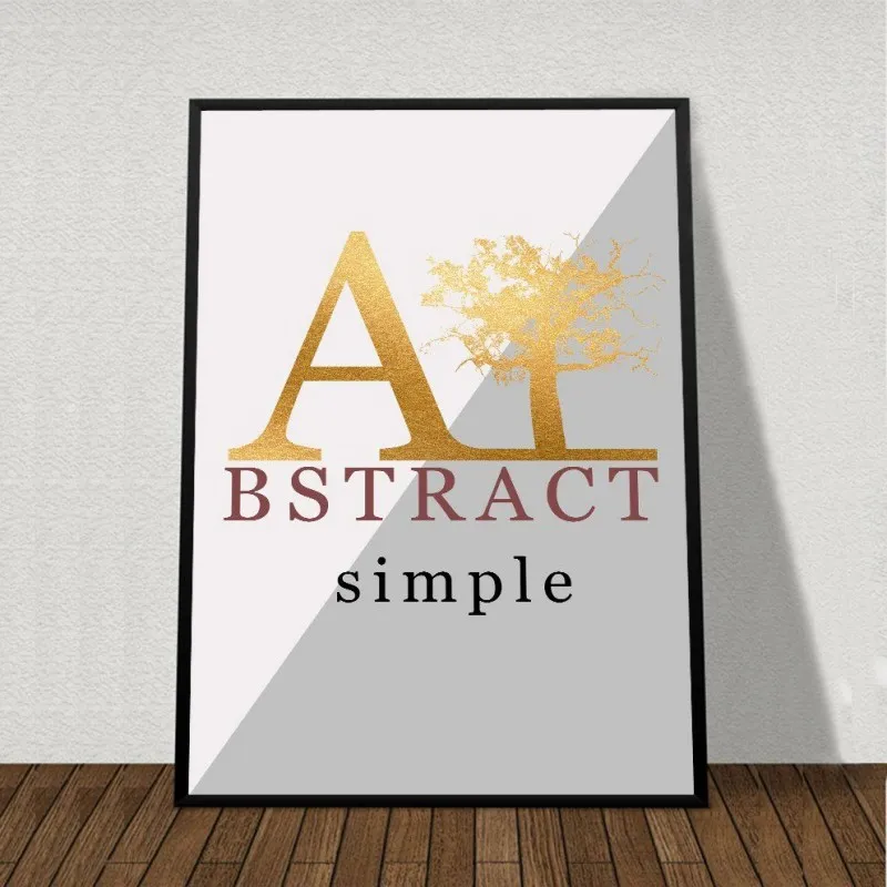 Tranh bộ trừu tượng gồm cây khô, nai, các hình tròn, chữ spirit, abstract simple