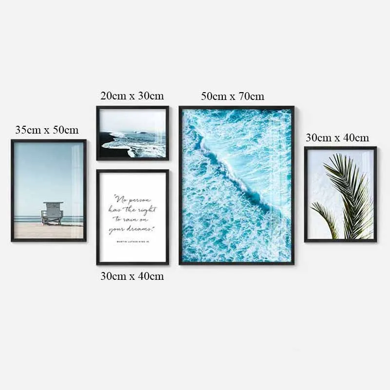 Tranh bộ Bắc Âu Scandinavian phong cảnh bãi biển và lá dừa