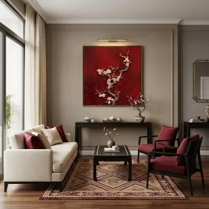 Cành Đào Trên Nền Đỏ Cổ Điển