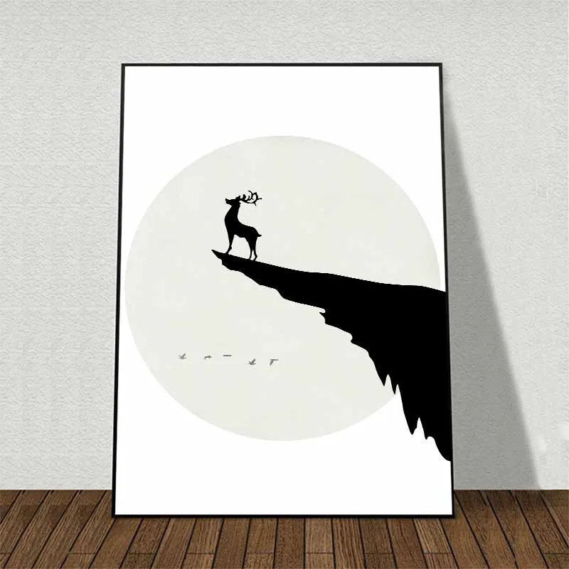 Tranh Nai trừu tượng đứng trên mỏm đá