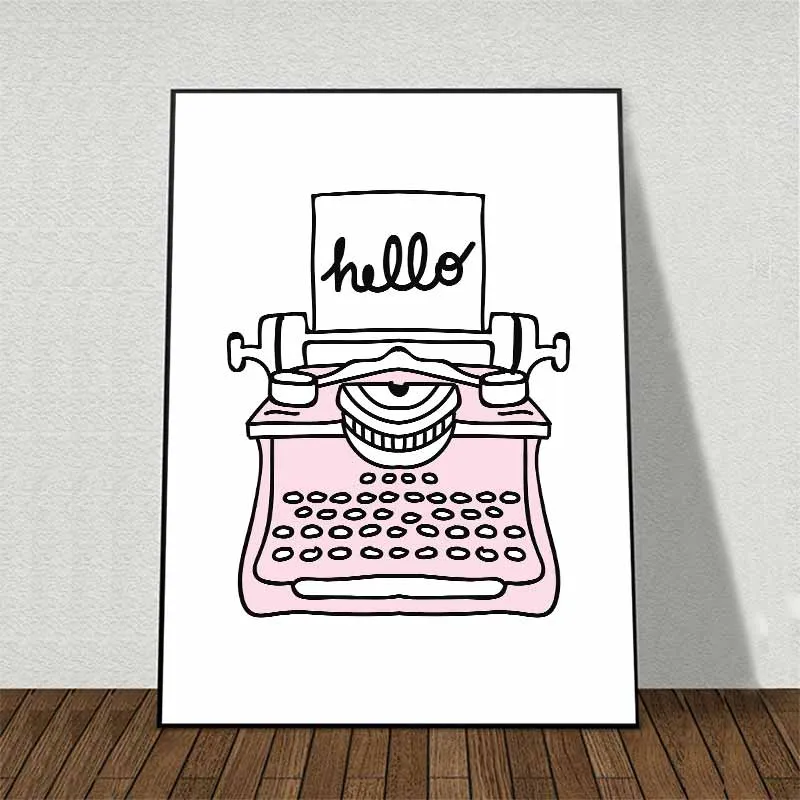 Tranh Scandinavian chai rượu, máy đánh chữ và xe đạp