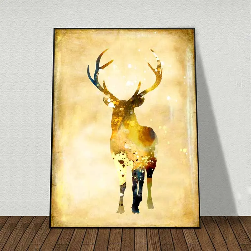 Tranh trừu tượng đầu hươu nai theo phong cách màu nước