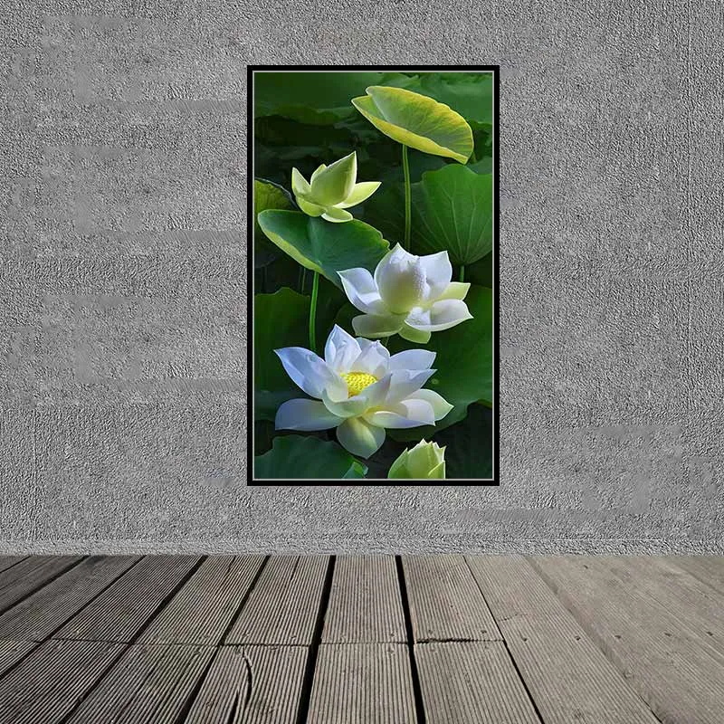 Tranh canvas bình hoa và hoa sen hồng và hoa sen trắng