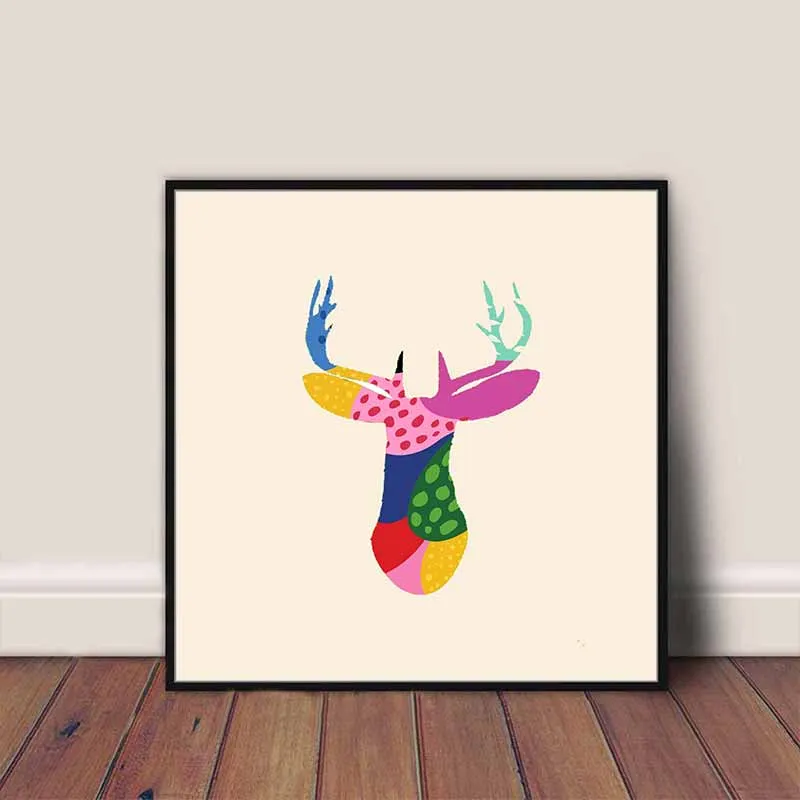 Tranh Nai và cây trừu tượng nhiều màu sắc