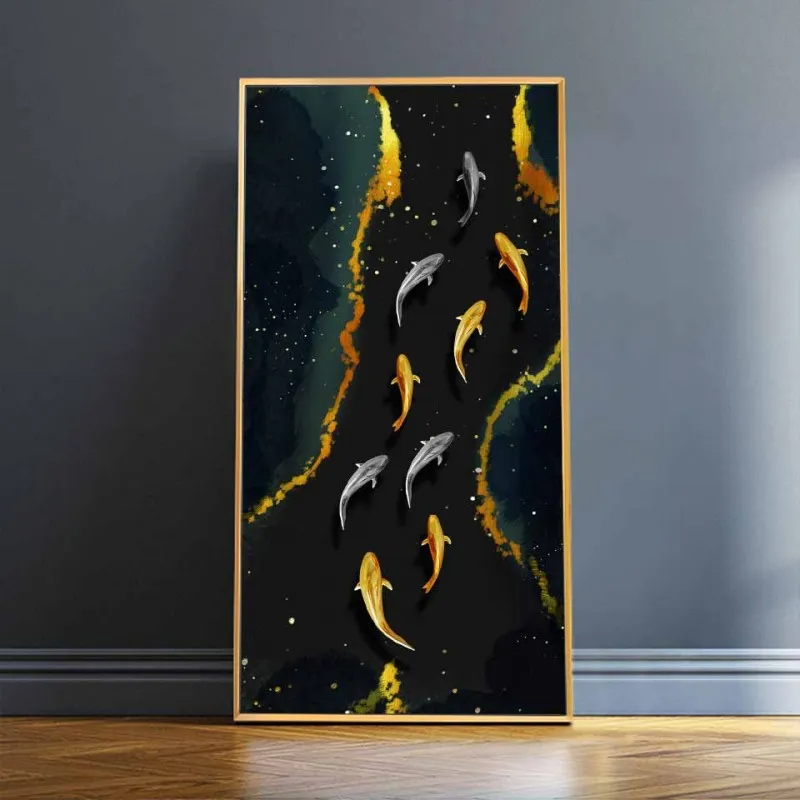 6 Tấm tranh canvas trừu tượng phong thủy 9 con cá chép cửu ngư