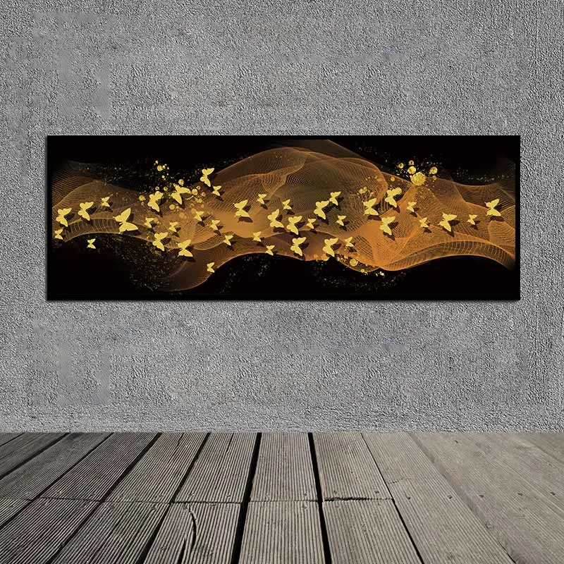 Tranh canvas đàn bướm vàng trên nền trừu tượng