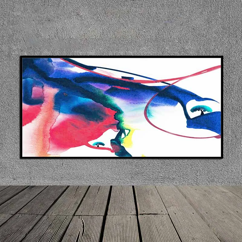 Tranh trừu tượng sắc hồng và xanh tím