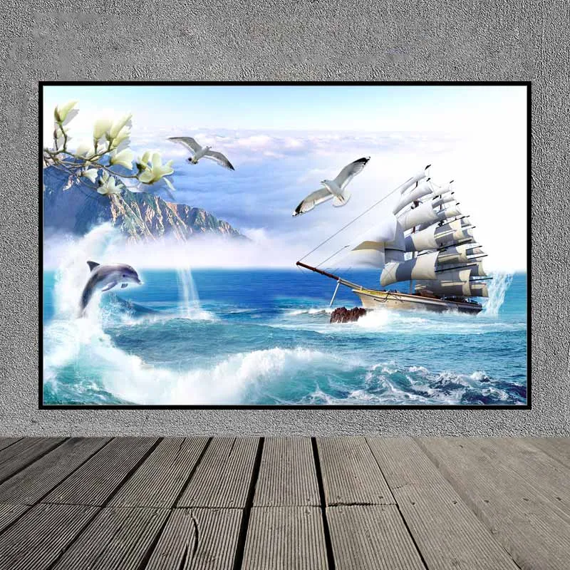 Tranh phong thủy thuận buồm xuôi gió, tranh thuyền buồm