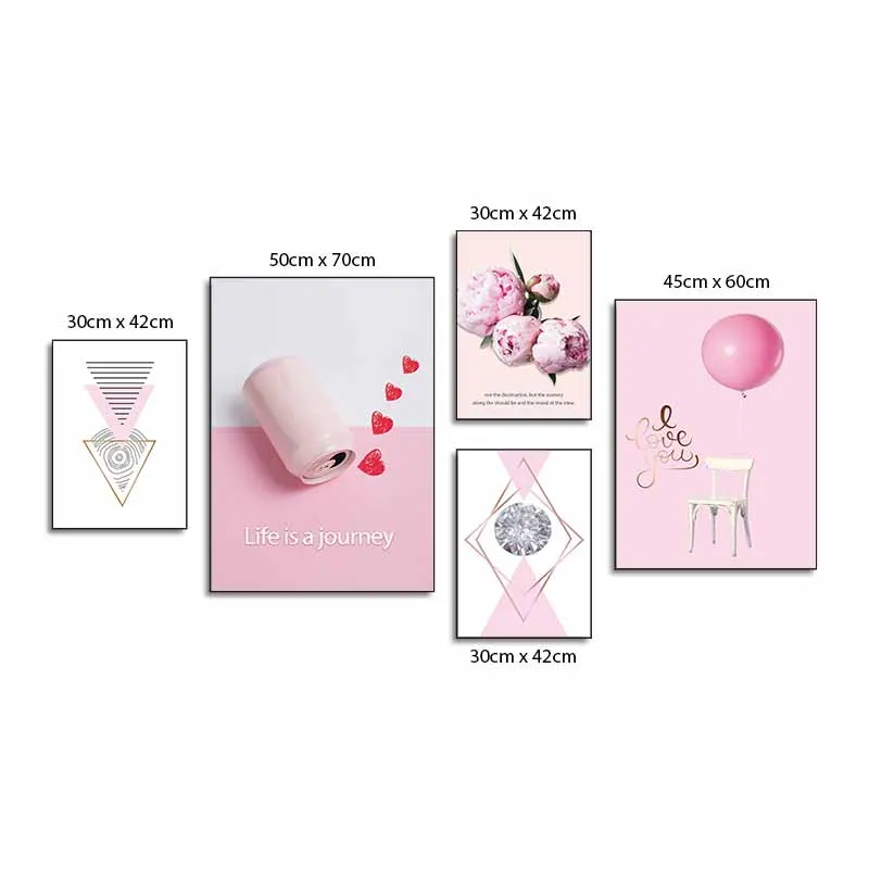 Tranh Scandinavian hoa mẫu đơn và bóng bay kết hợp chữ