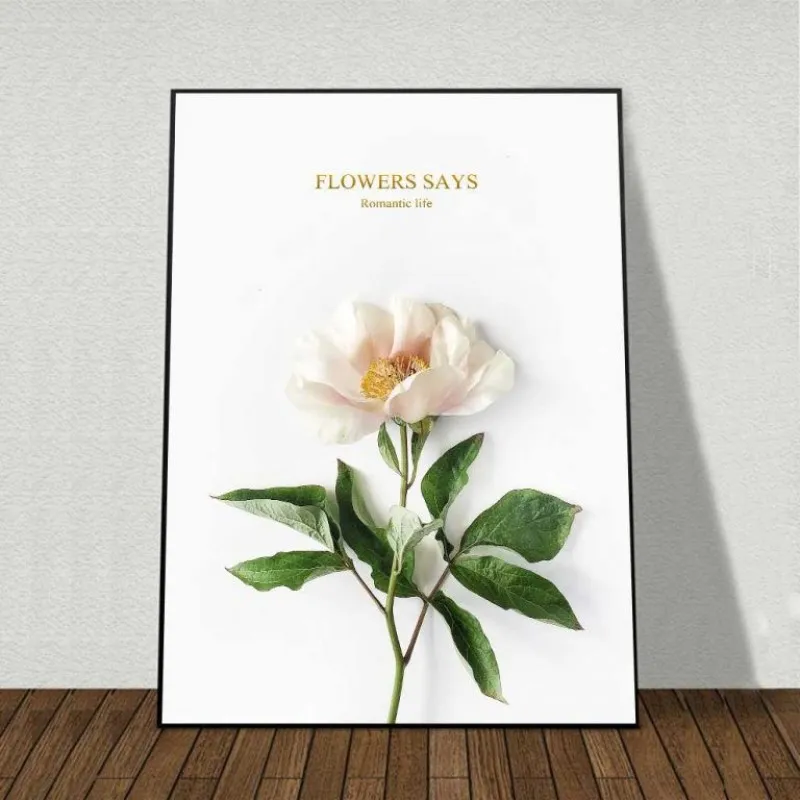 Tranh hoa và lá cây kết hợp chữ The Green Mood