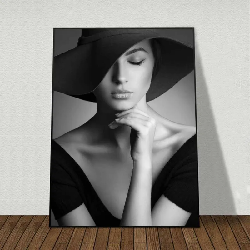 Tranh canvas 6 tấm cô gái thời trang nón mũ và áo